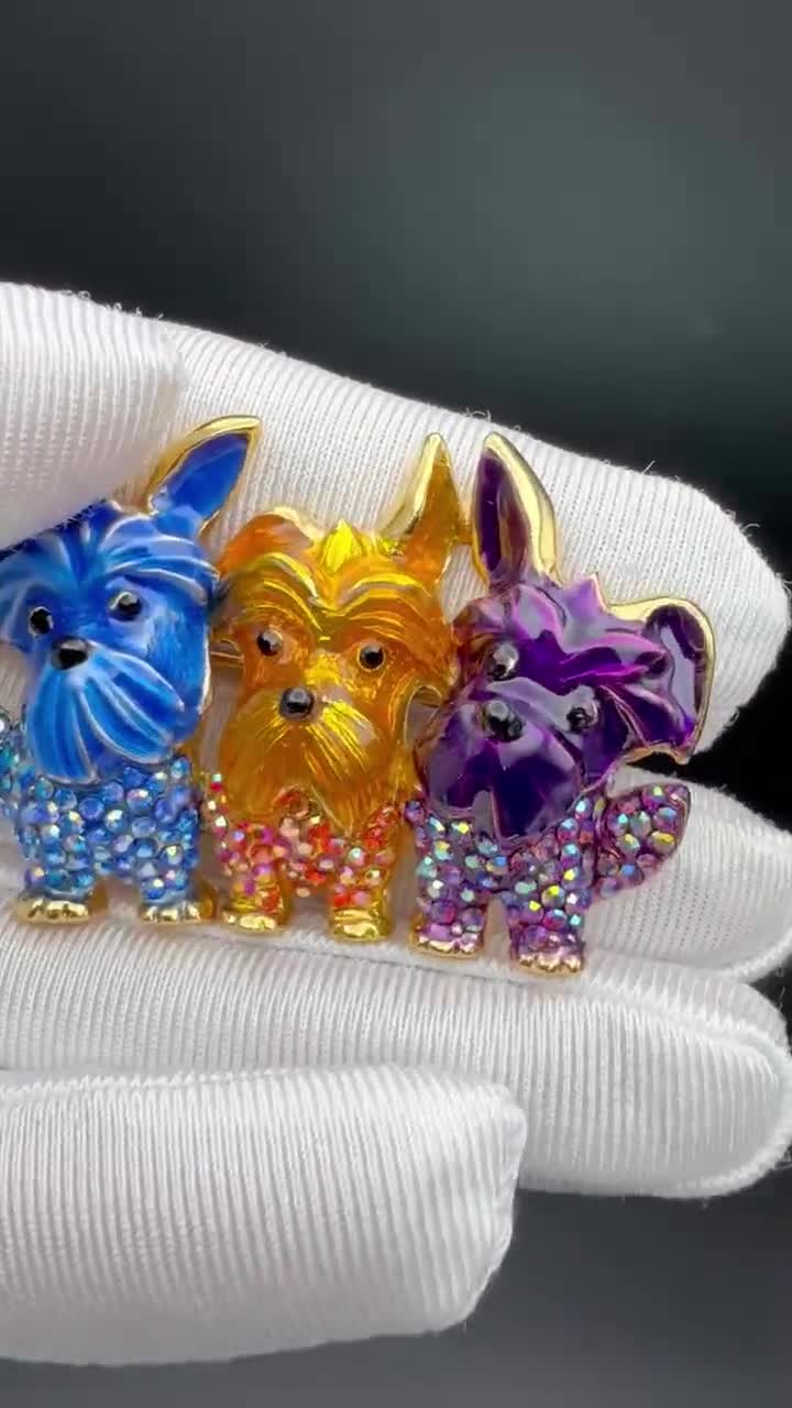 Vintage Butler and Wilson Dogs Brooch, Aurora Borealis Crystals