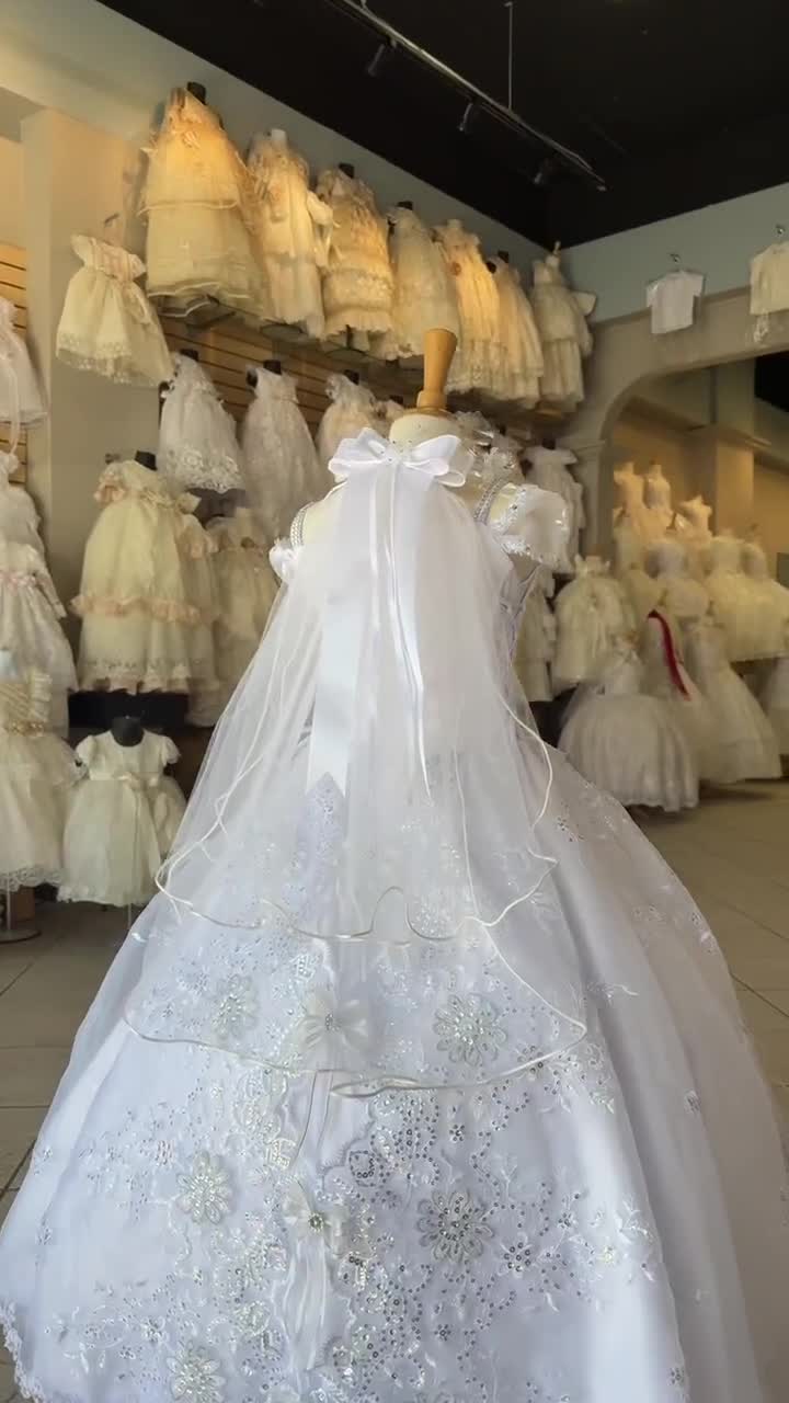 knee length dresses for ladies Virgen de Guadalupe Baptism Dress, White Christening Gown, Baby Girl B –  STYLO