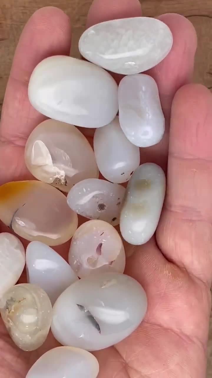 White Agate Tumbled Stone - White Banded Agate - Polished
