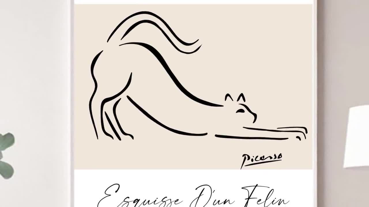 ピカソ猫、パブロ・ピカソのプリント、線画猫、ピカソ猫、猫の絵