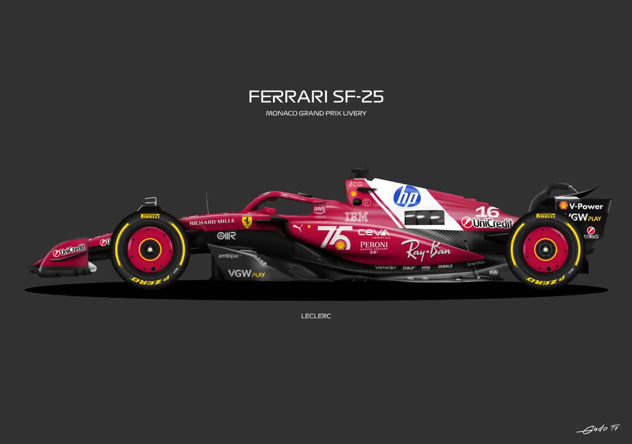 フェラーリ SF-25 モナコGP ポスター: シャルル・ルクレール F1 カー
