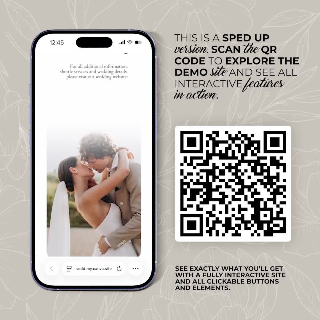 Digitale Hochzeitseinladung mit Countdown, Musik, Details und nachverfolgbarer Antwortmöglichkeit (bearbeitbare Canva-Vorlage) + Bonus video poster