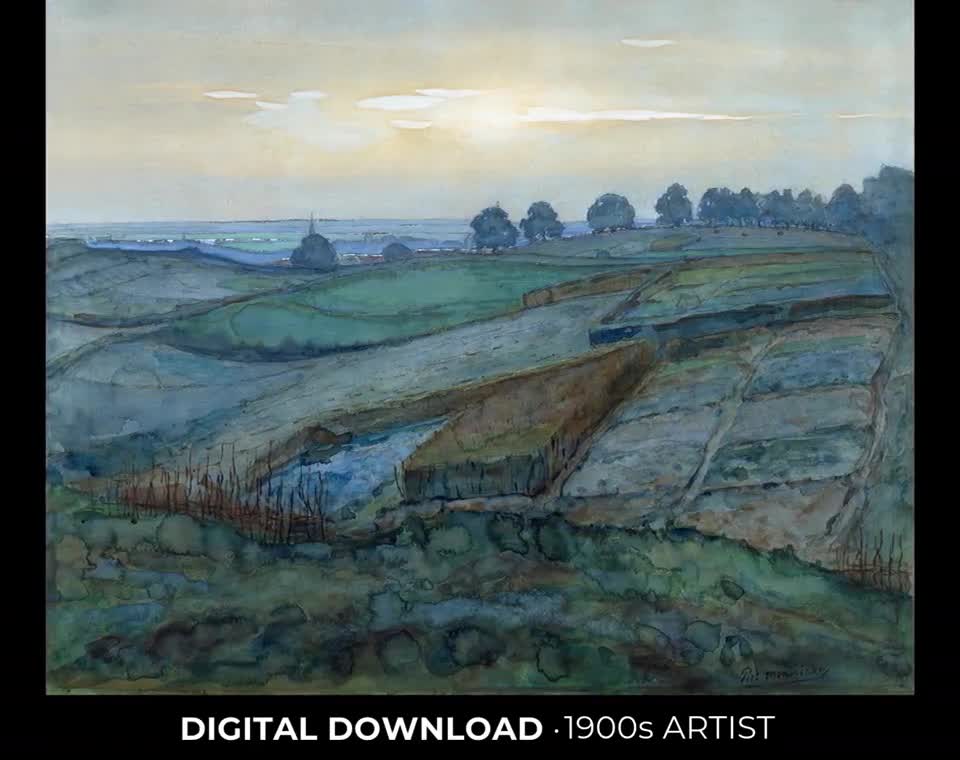 ピエト・モンドリアン アーネム風景画 - 霧の風景画、水彩画