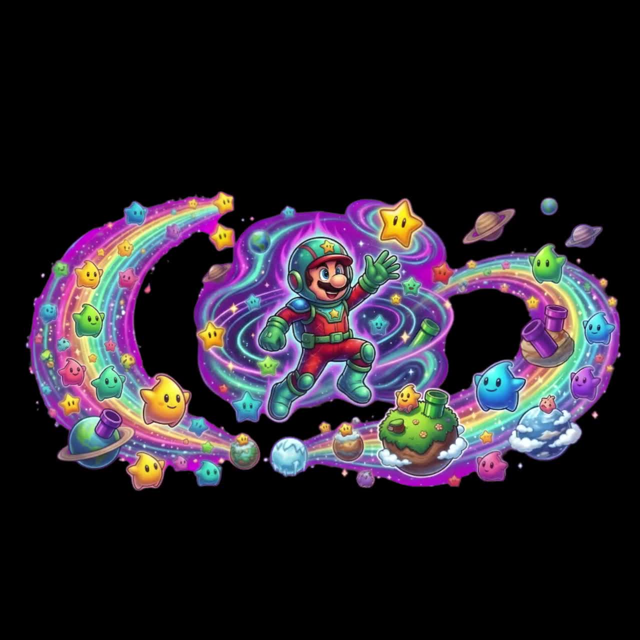 Ensemble PNG Super Mario Galaxy | Clipart PNG | Design de t-shirt Mario | Téléchargement numérique video poster