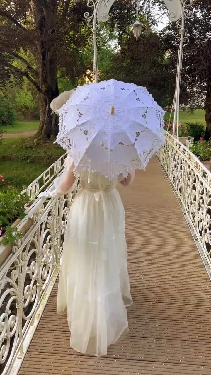 Paraguas de encaje blanco, sombrilla de encaje de boda, paraguas bordado de  flores románticas para novia, accesorio de disfraz de dama, paraguas de