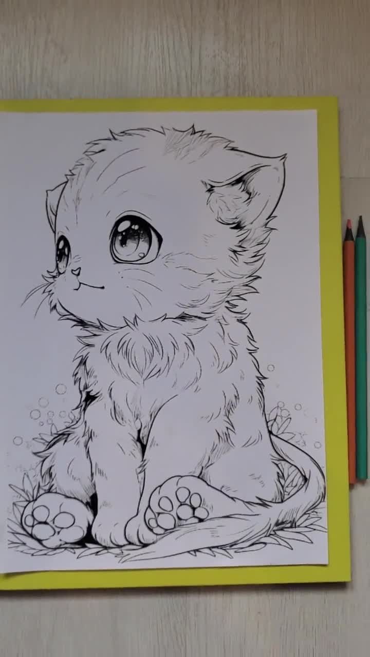 Coloring Page, for Child, Baby Cat   Etsy Sweden