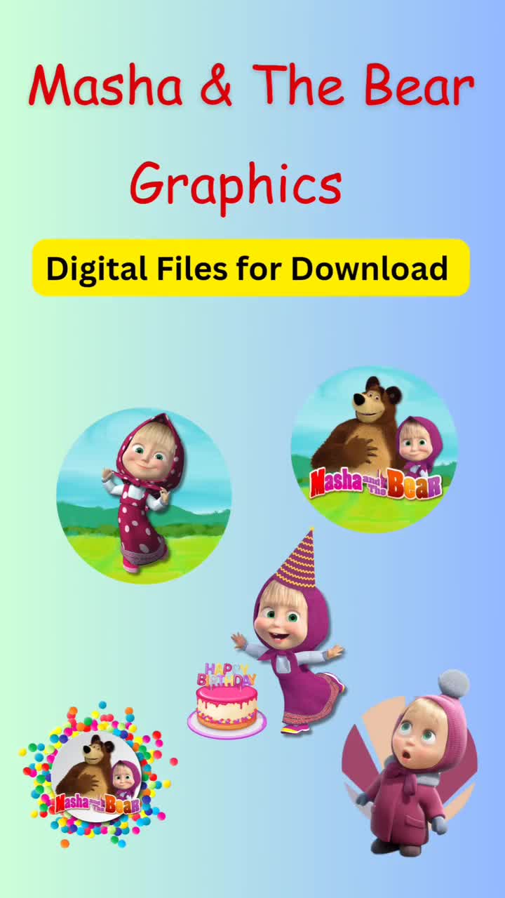 Instant Download Masha and the Bear Theme Files PNG Format Letters and Image Files