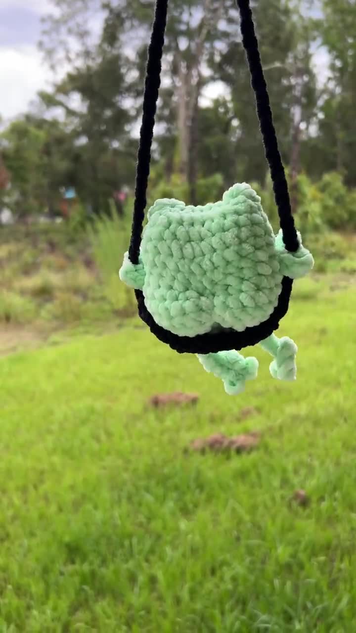 Crochet Swinging Frog | Car Mirror Accessory, Hanging Frog
