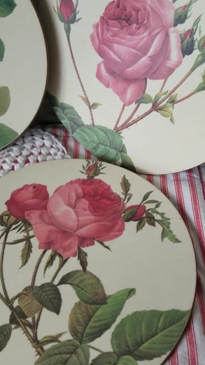 Lovely and Idyllic Vintage 5 Round Lady Clare Placemats. Pink