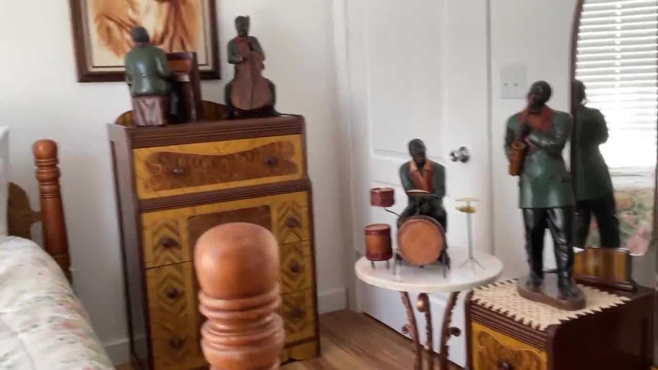 ヴィンテージ オルゴール ジャズ BLACKY JAZZMAN Antique Black Americana Jazz Band Figurines - Large Statues