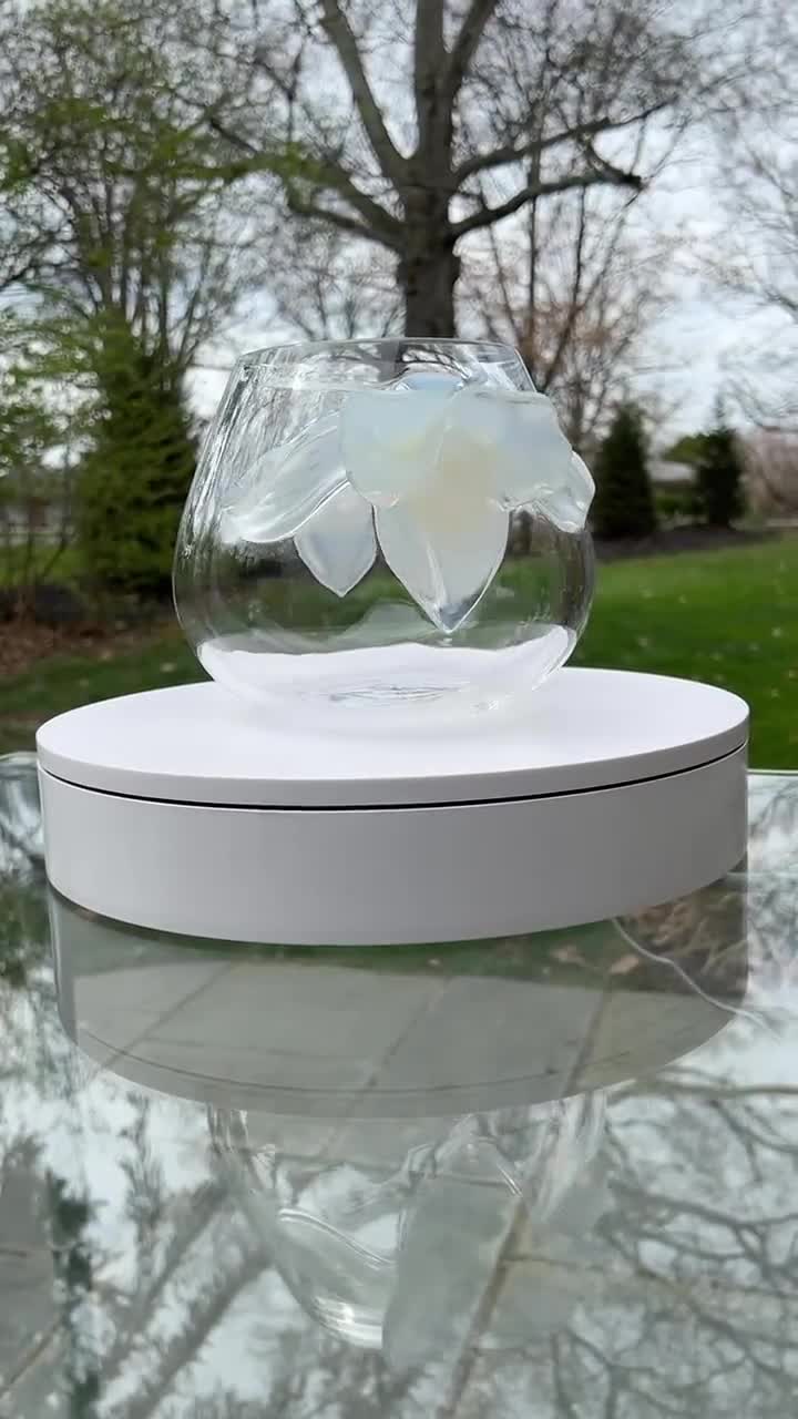 Vintage Lalique Orchidee Clear Crystal Vase With Dimensional