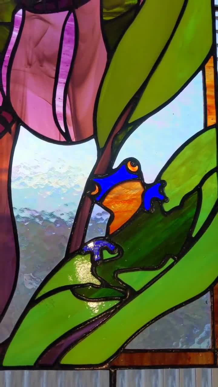 Nepenthes Pitcher Plant Stained Glass Panel — Blue Frog