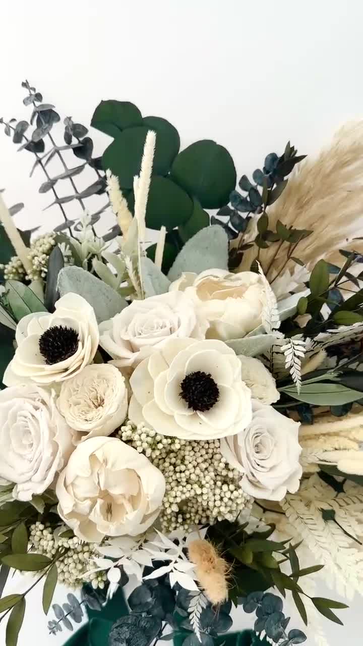 Black and White Anemone + Peony Dried Floral Bouquet/ Bride and