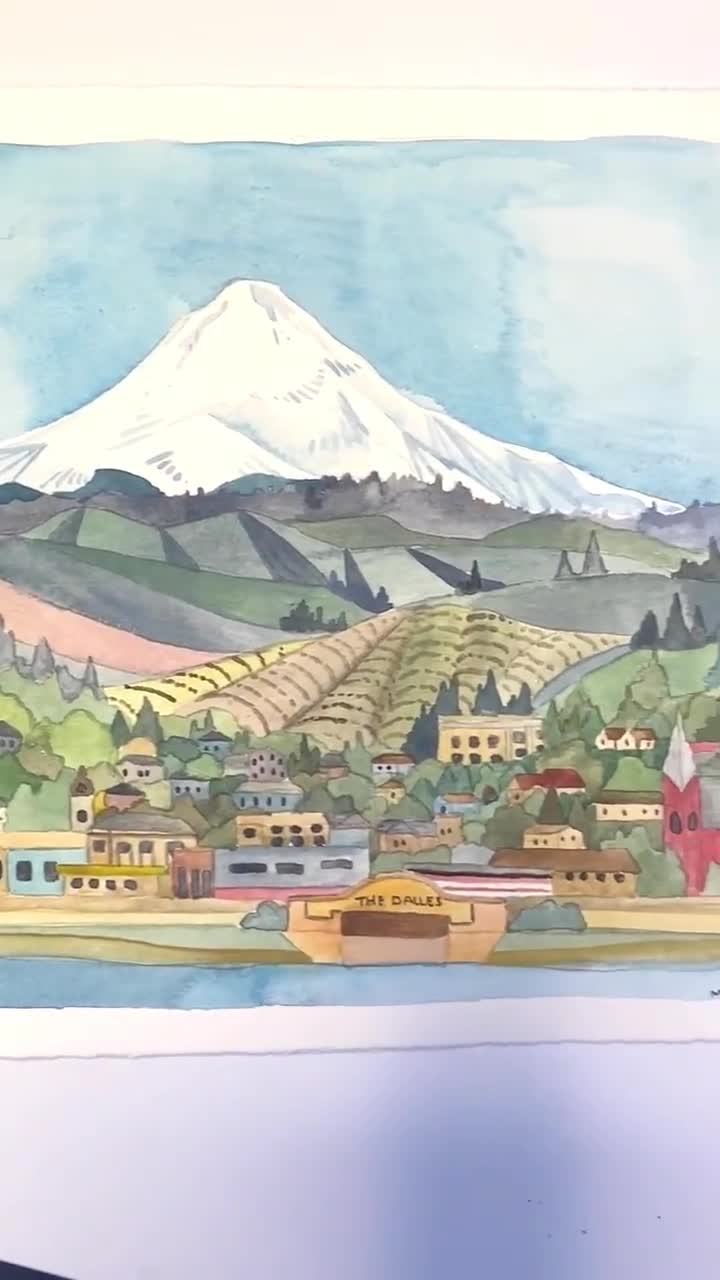 Hand-painted Oregon Scenery the Dalles Original Watercolor