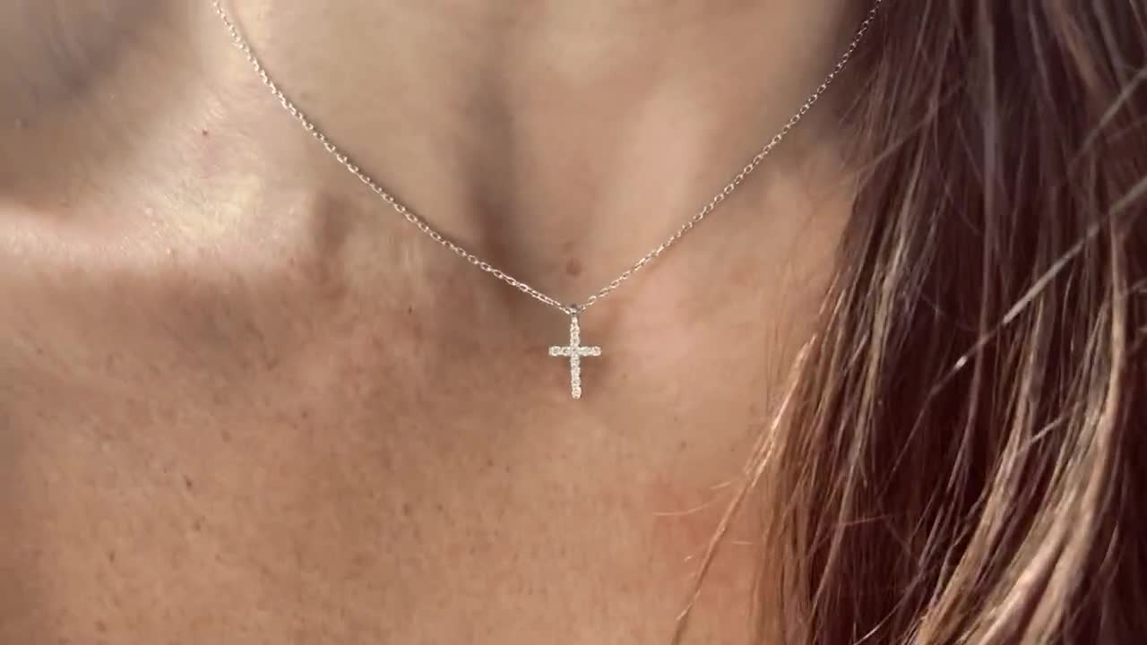 Small Cross Necklace / Cross Necklace / Diamond Cz Cross Necklace /  Sterling Silver Cross / Dainty Cross Necklace / Minimalist Cross Pendant