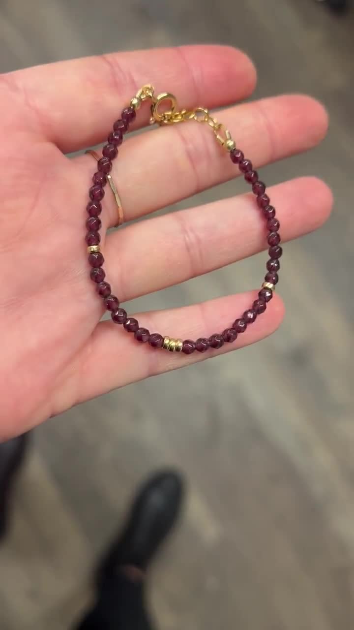 Genuine Garnet Bracelet, 14K Gold Filled Bracelet, Delicate