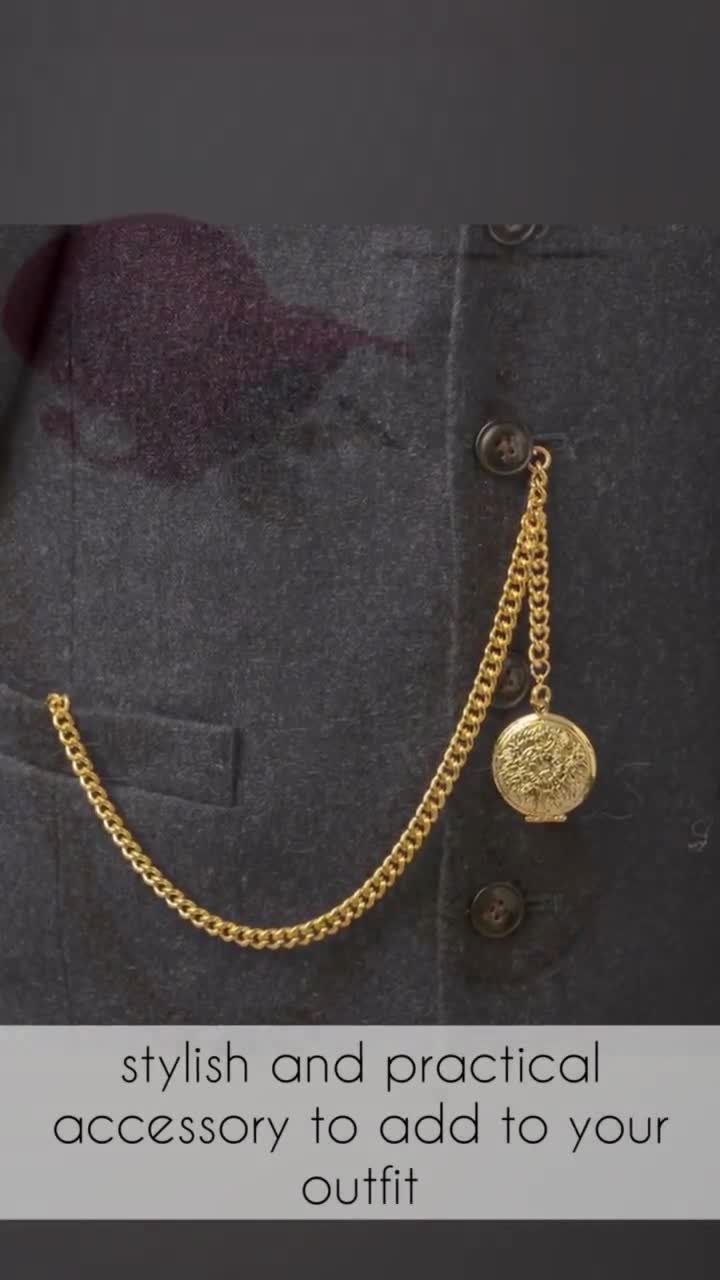Catena Per Orologio Da Tasca Albert In Ottone - Realizzata A Mano UK, Con Ciondolo Medaglione - Foto 8