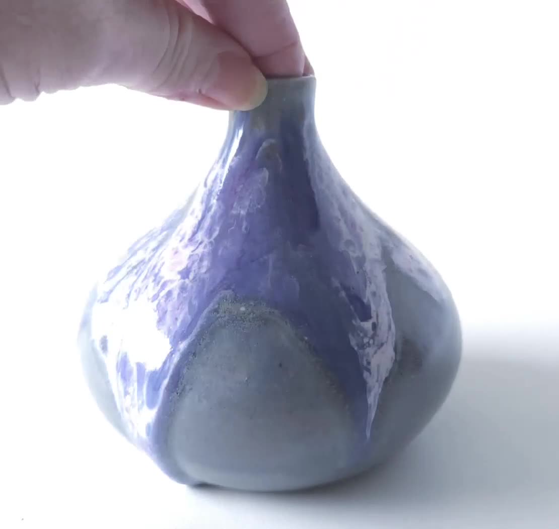 Ceramic japan musubu ミッドセンチュリー　フラワーベース 紫とグレーのミッドセンチュリー風ユニフラワーベース、ヨーロッパの