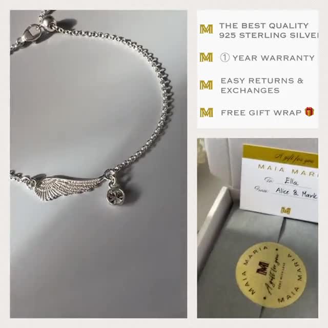 Pulsera delicada de plata esterlina con alas de ángel, joyería de duelo, dije de piedra de nacimiento, regalo para amiga, joyería de ángel, Alleya, SB9 video poster