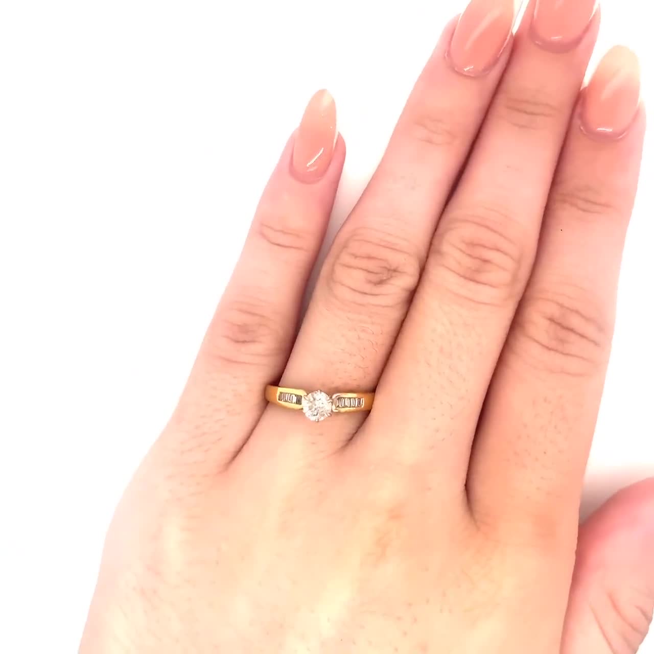 French Retro Diamond Ring, 18kt Yellow Gold and Platinum