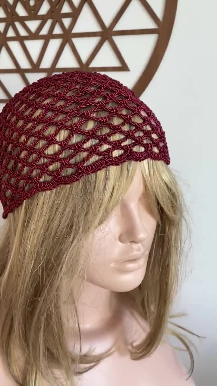 【MAISON MINED】23SS★ (W) DARK CROCHET KNIT HAT Dark Red Crochet Coton Mesh Hat, All Color Skull Cap, Netted