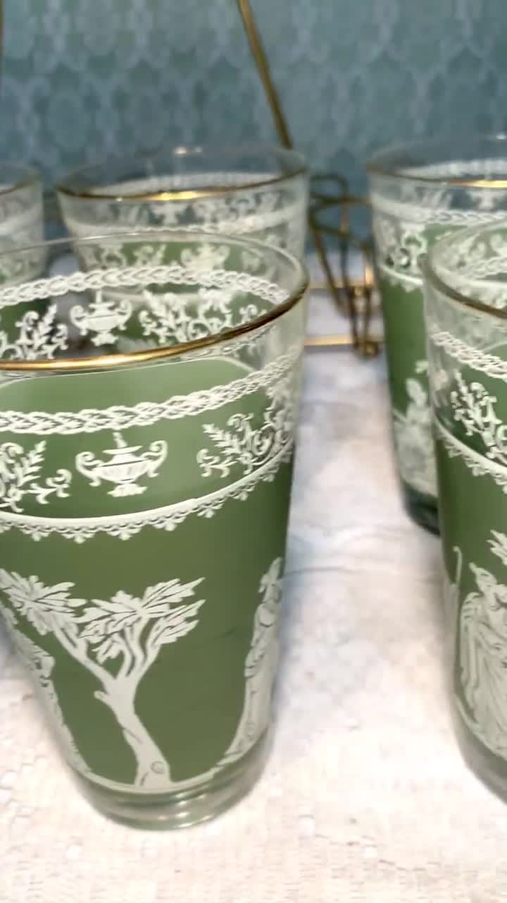 Vintage Set of Wedgwood Jeanette Hellenic Green Jasperware Glasses