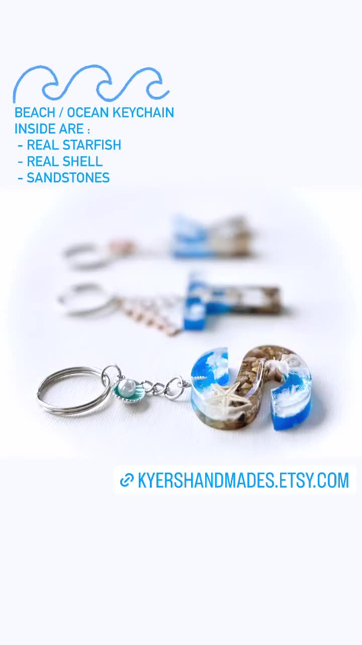 Ocean Letter Keychain, Resin Accessories, Personalized Alphabet Keychain,  Beach Themed 