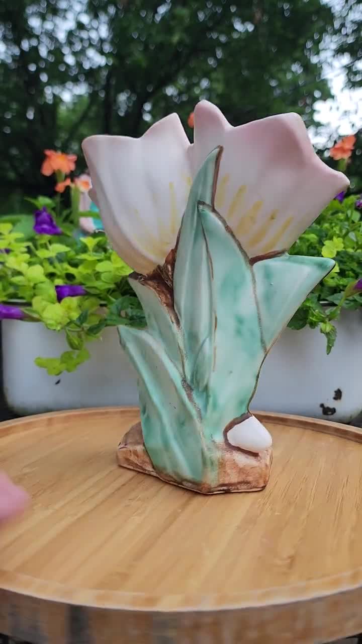 Vintage USA Mccoy Pottery Planter, Pink Tulips, Hand Painted, MCM