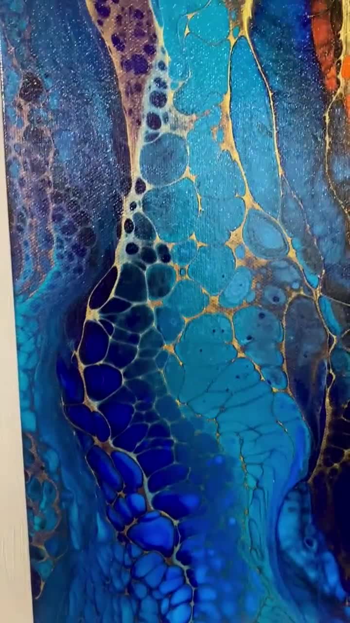 抽象的な青、オレンジ、ゴールドのアクリル画 11x14 ギャラリー