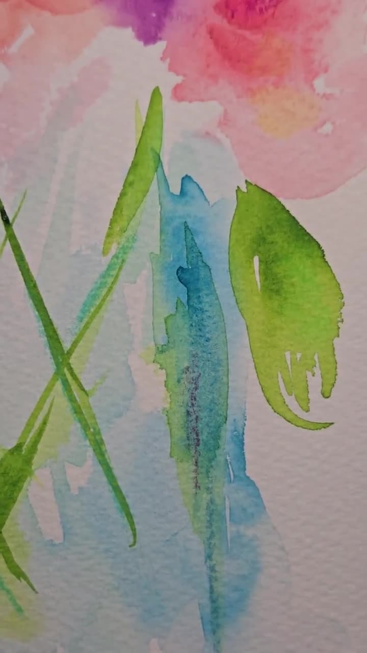 花瓶に入ったスイートピーの花の水彩画 9x12、紙に手描きされた