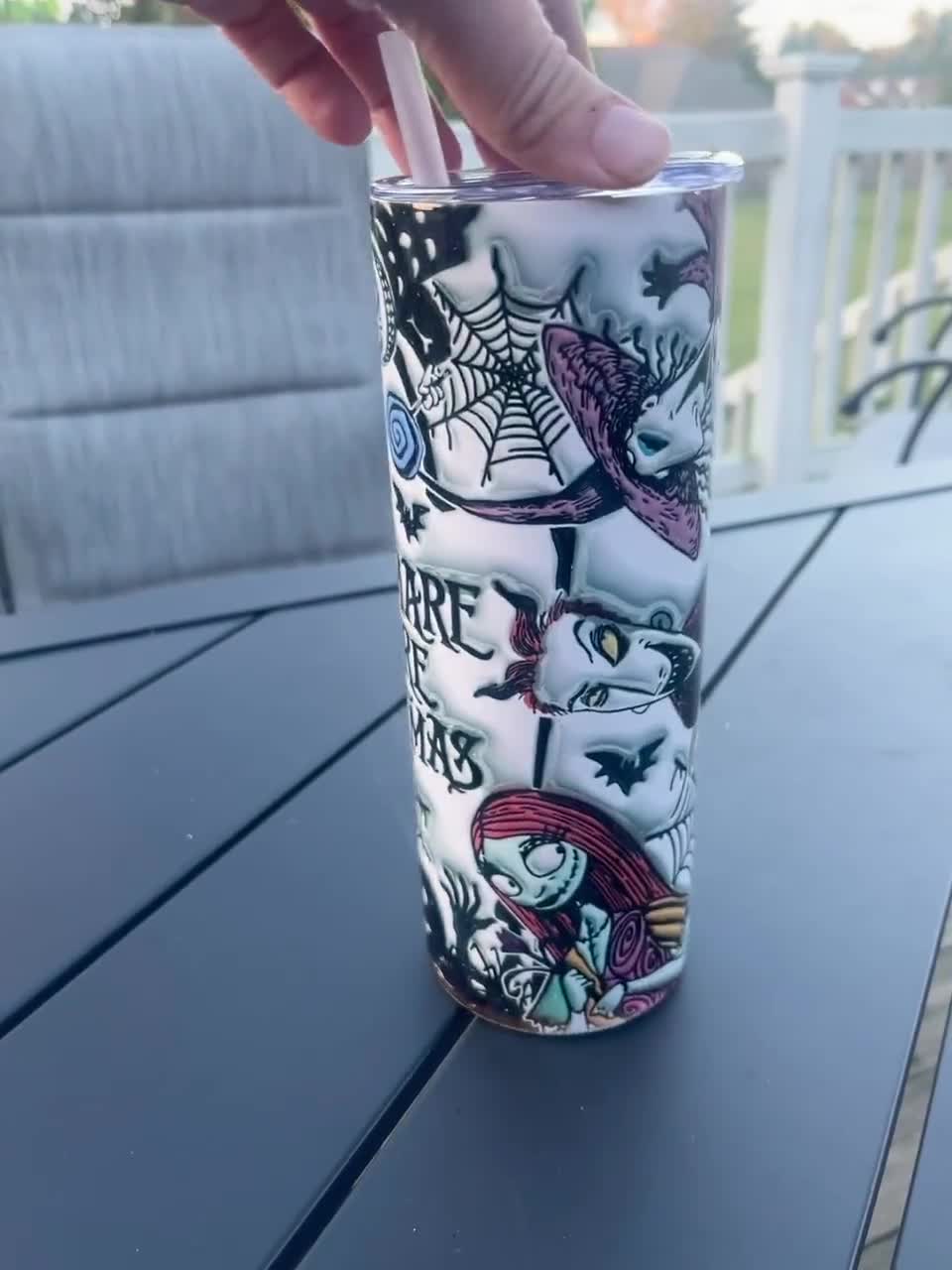 20 oz Nightmare before Christmas tumbler with straw. video poster