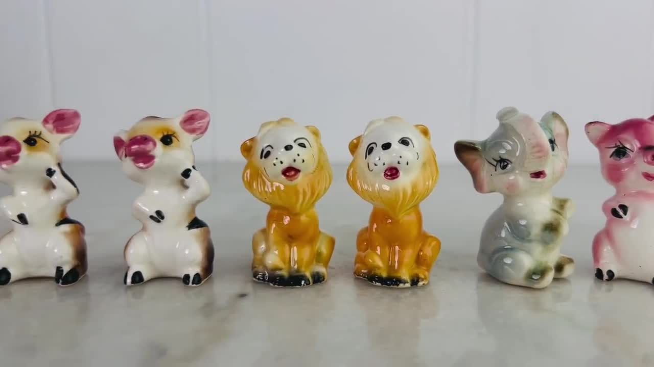 新規購入 Cute 1940-'50s Vintage Animal Elephant Cartoony Figurines, アンティーク雑貨