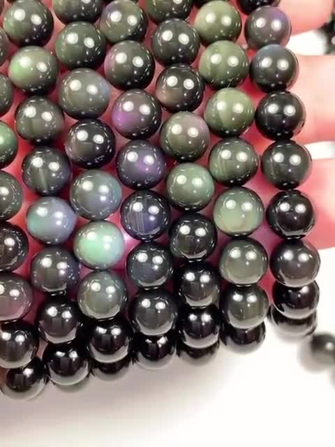 4/6/8/10/12mm Naturale Nero Ossidiana Braccialetto Di - Foto 5