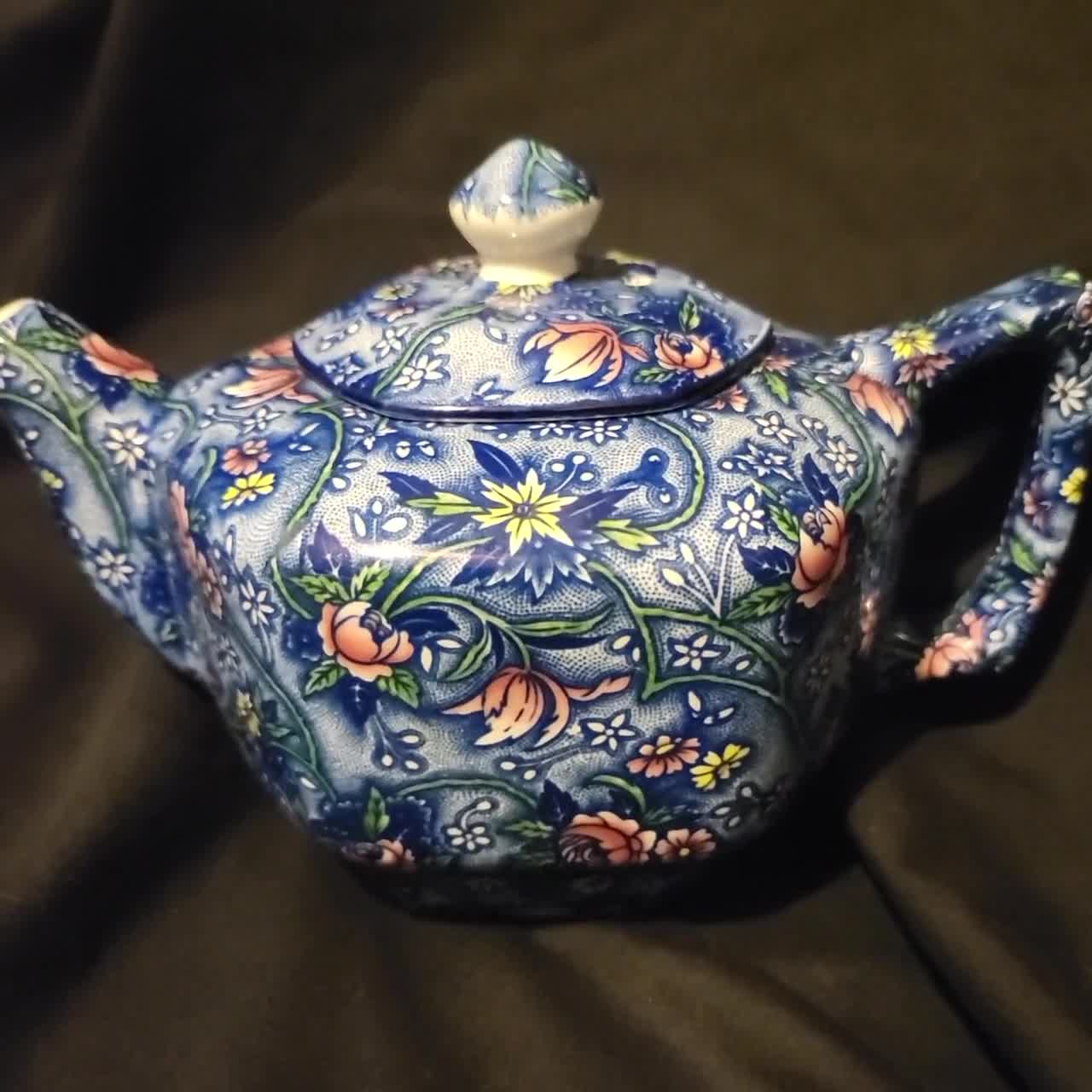 Vintage Ringtons Teapot: James Sadler Blue Floral Chintz Teapot