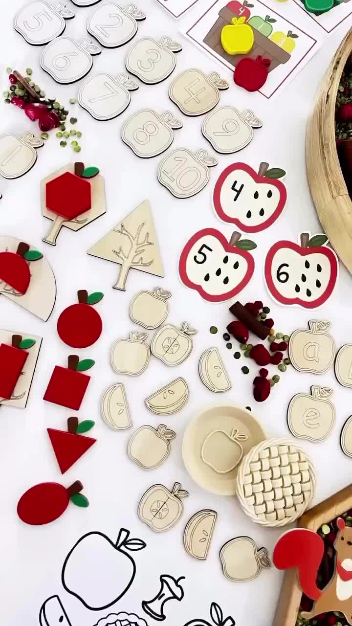 Apple Orchard Sensory Play Set: Eco Apple Tray, Sorting Tree, counters and pie video poster