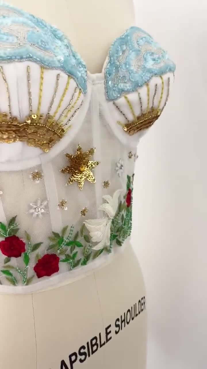 トップス Flower Pattern Motif Bustier セール】Flower Motif Crew Neck Top / フラワーモチーフクルー