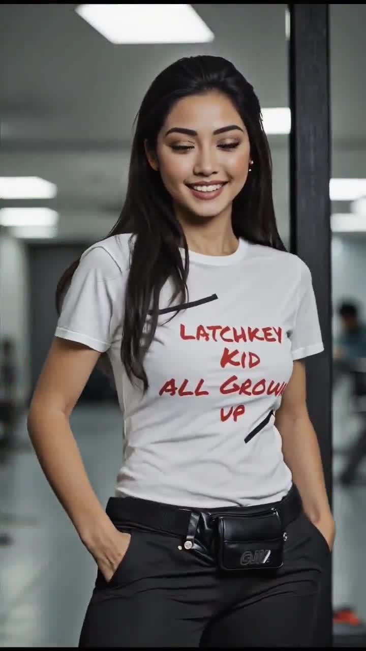 Solo en casa consigo mismo esta divertida camiseta para niños con llave al cuello: Camiseta de humor independiente para adultos, Niños que vuelven del colegio a una casa vacía, Niños de los 80 video poster