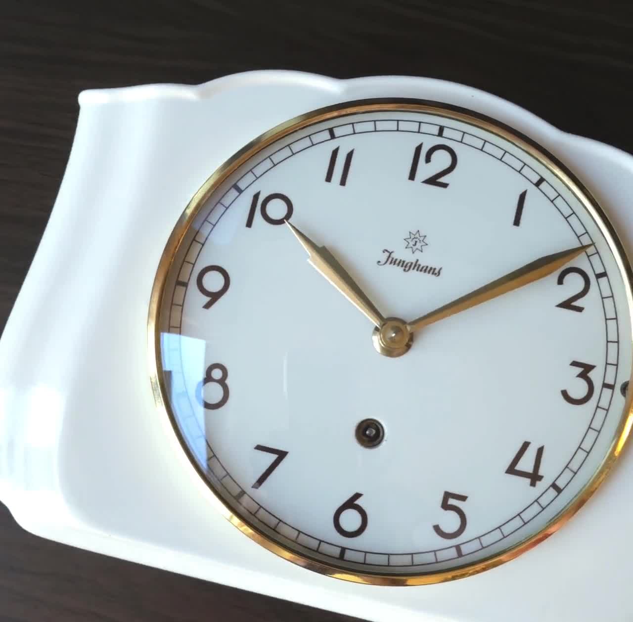JUNGHANS, off White Mid Century Ceramic Wall Clock, Wind-up Clock