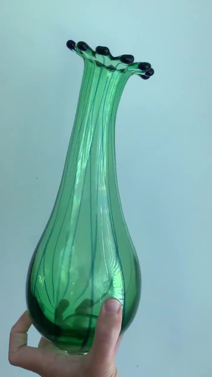 ヴィンテージ ピカソ スタイル ガラス花瓶：グリーン＆ブルーのピン