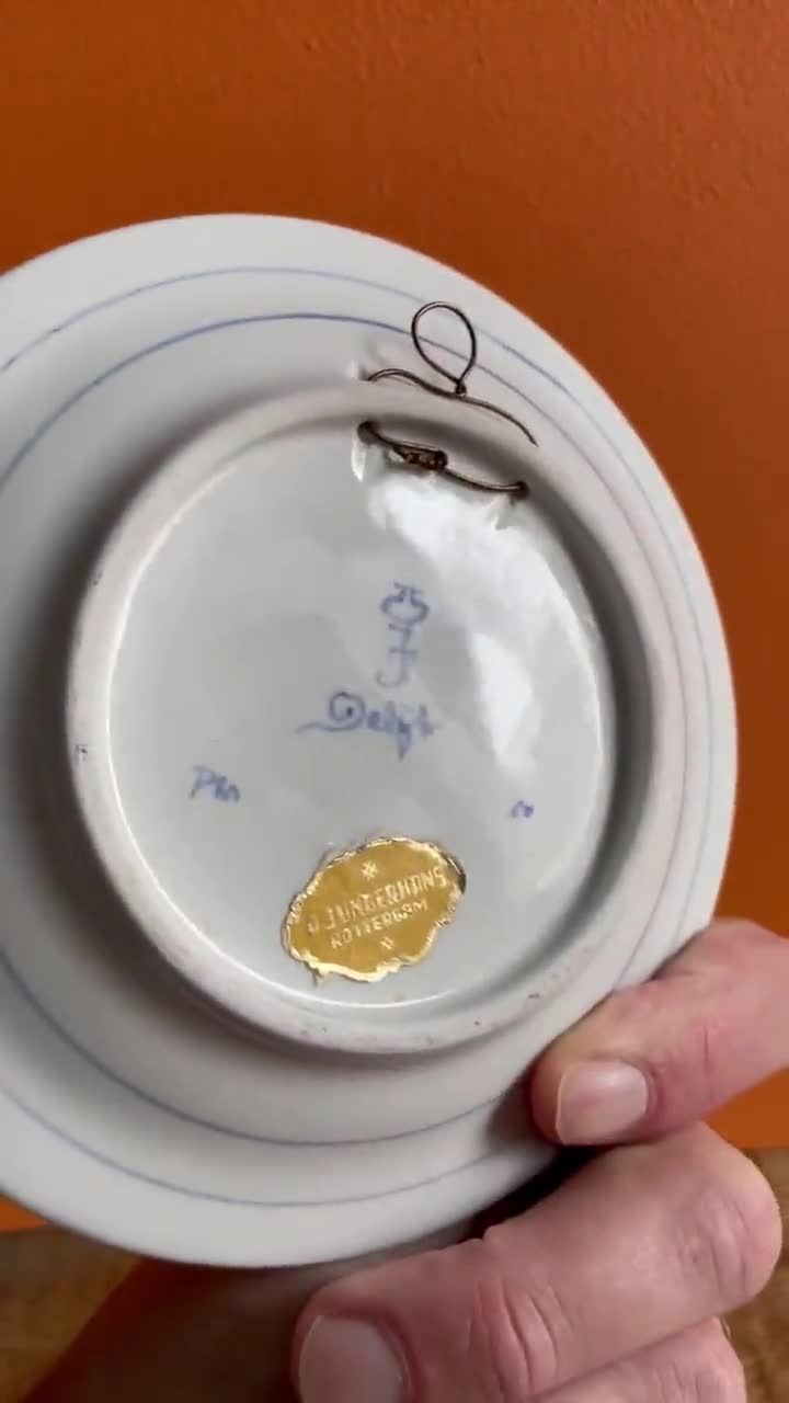 1970 Hand-painted Delft Blue Floral Ceramic Wall Plate - Dutch