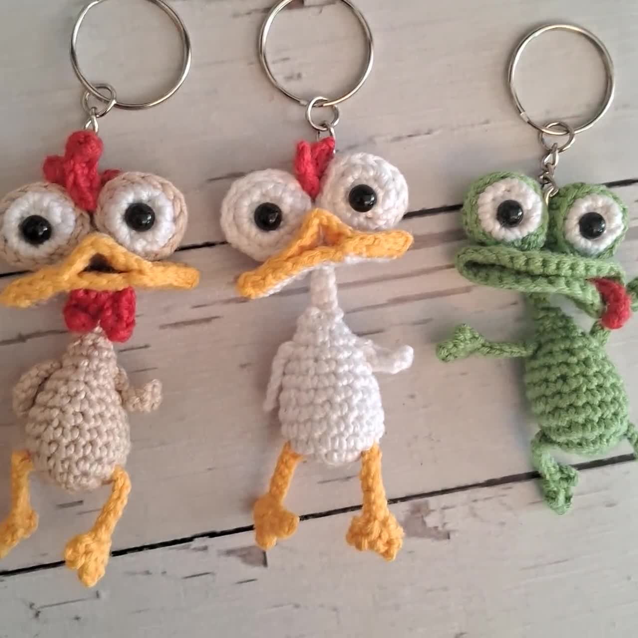 Funny Chicken Rooster Frog Crochet Keychain Pattern PDF