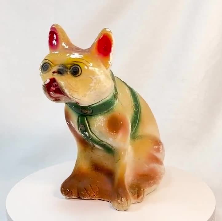蔵*＊様 Vintage Chalkware Bulldog Antique Carnival Colorful Chalkware French Bulldog Chalk Bank