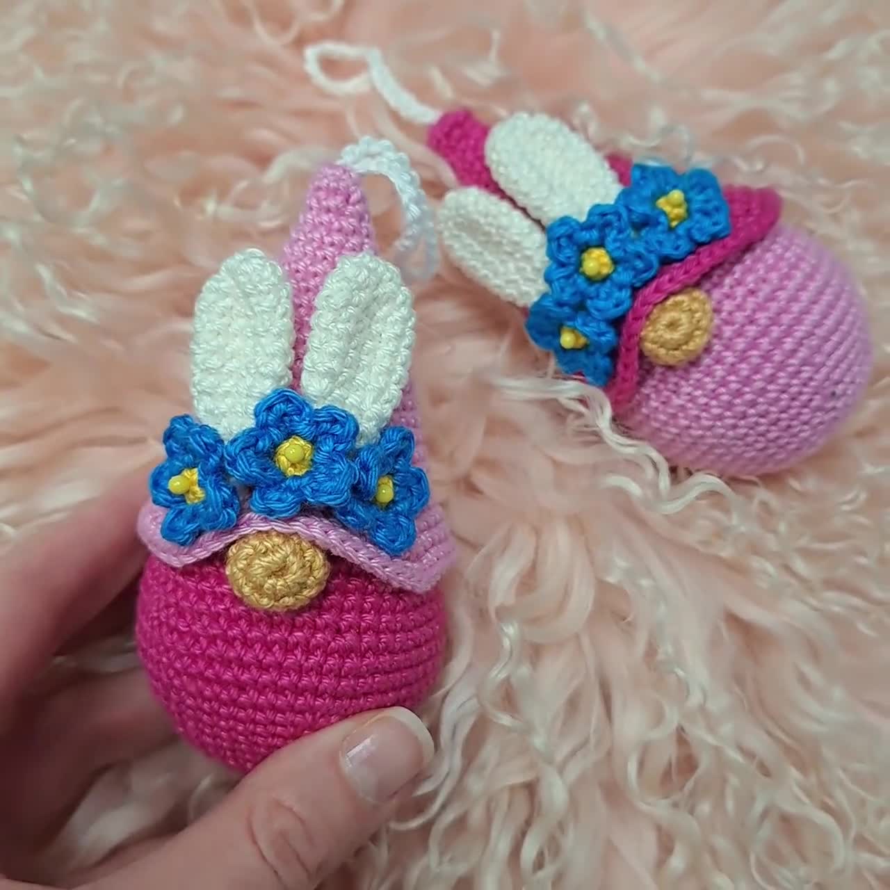 Crochet Patterns Easter Bunny Keychain With Crochet Flowers, Crochet  Keychain Bunny Amigurumi Pattern, Crochet Easter Gnome Rabbit Pattern 