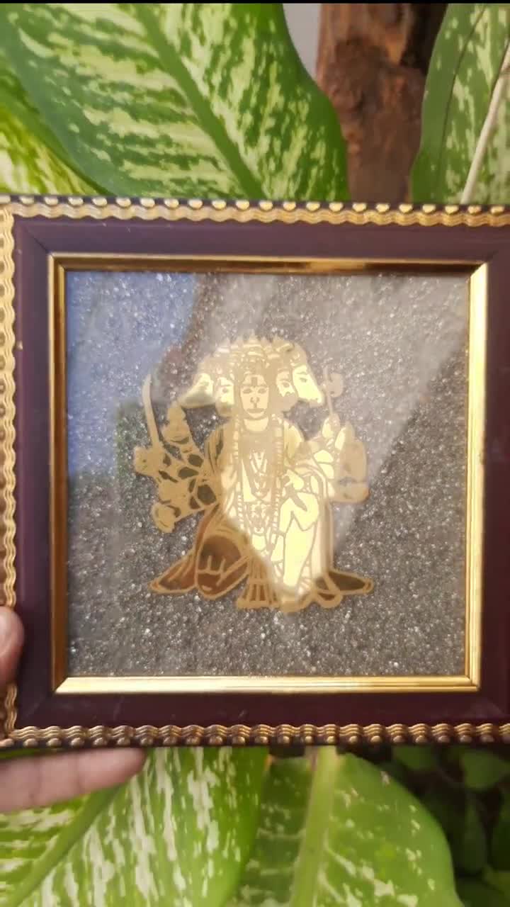Natural Pyrite Dust Frame Panchmukhi Hanuman Ji:divineenergy