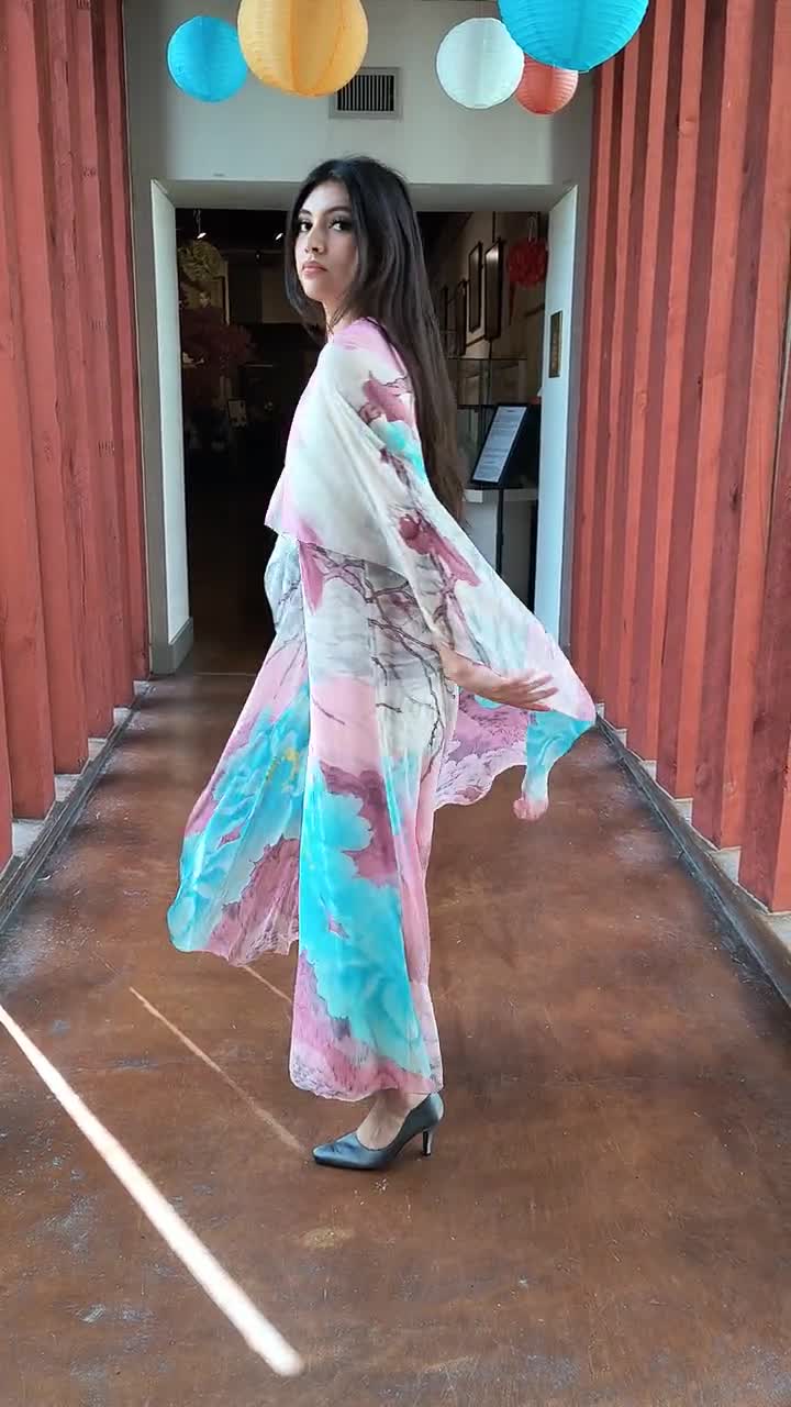 Hanae Mori Silk Chiffon Dress Vintage 70s Couture Neiman Marcus