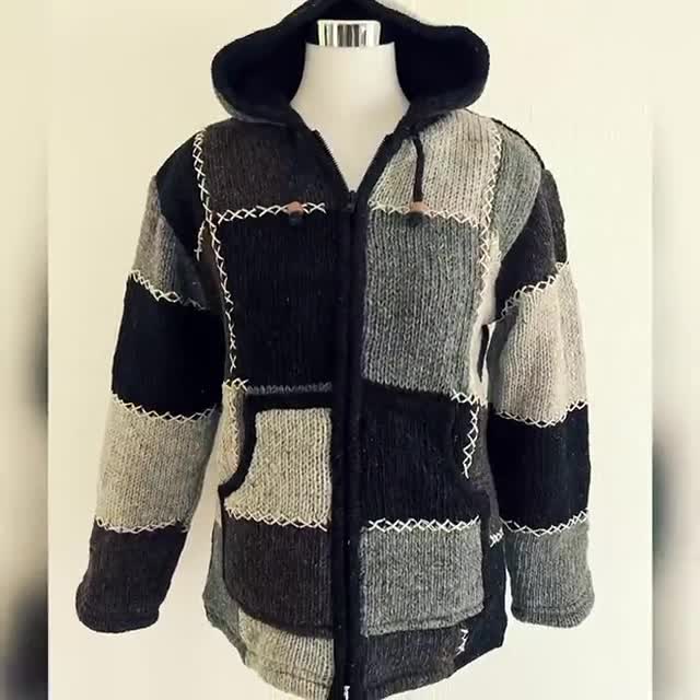 Charcoal Grey Warm Wool Jacket Thick Winter Fleece Lined Hippie