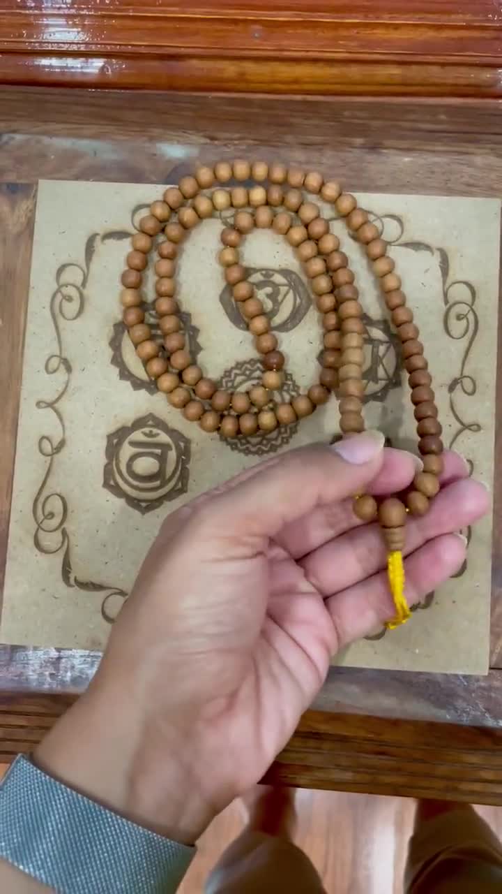 Bracciale Mala In Legno Di Sandalo 108 Perle - Buddhista Tibetano Per Meditazione - Naturale 8mm - Foto 11