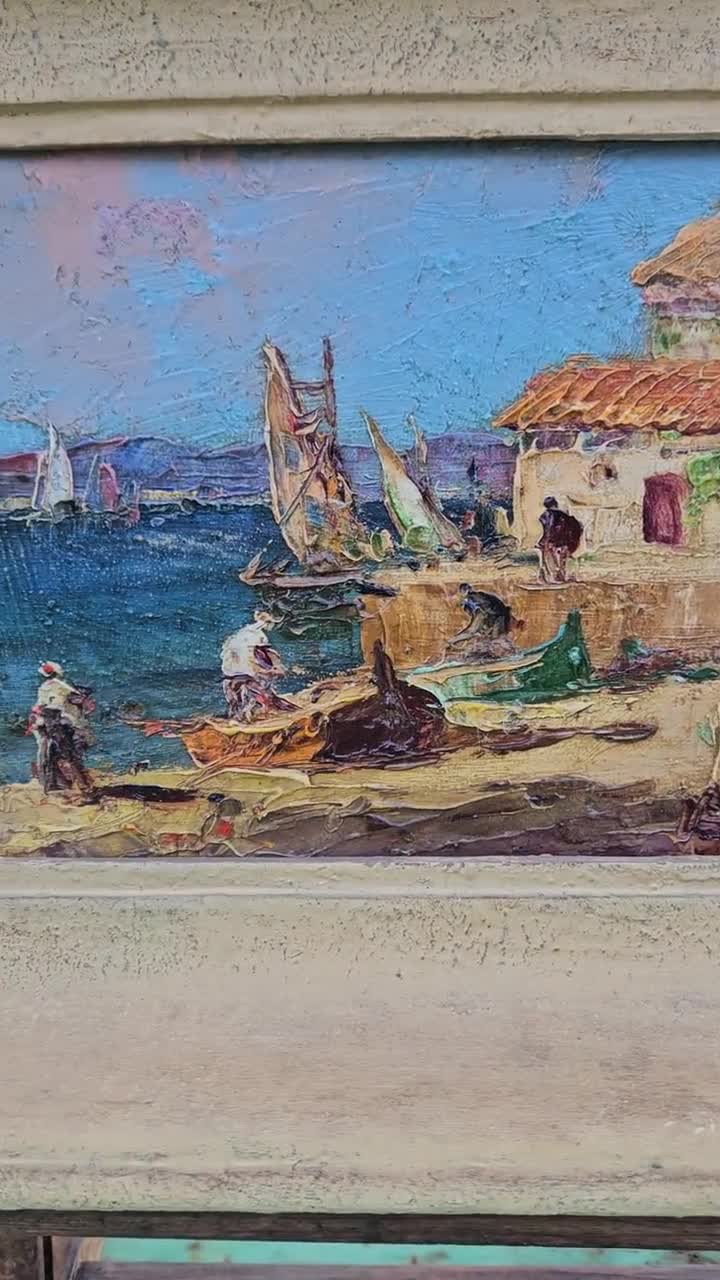 Vintage French Framed Impasto Mid-century Vivid Mediterranean
