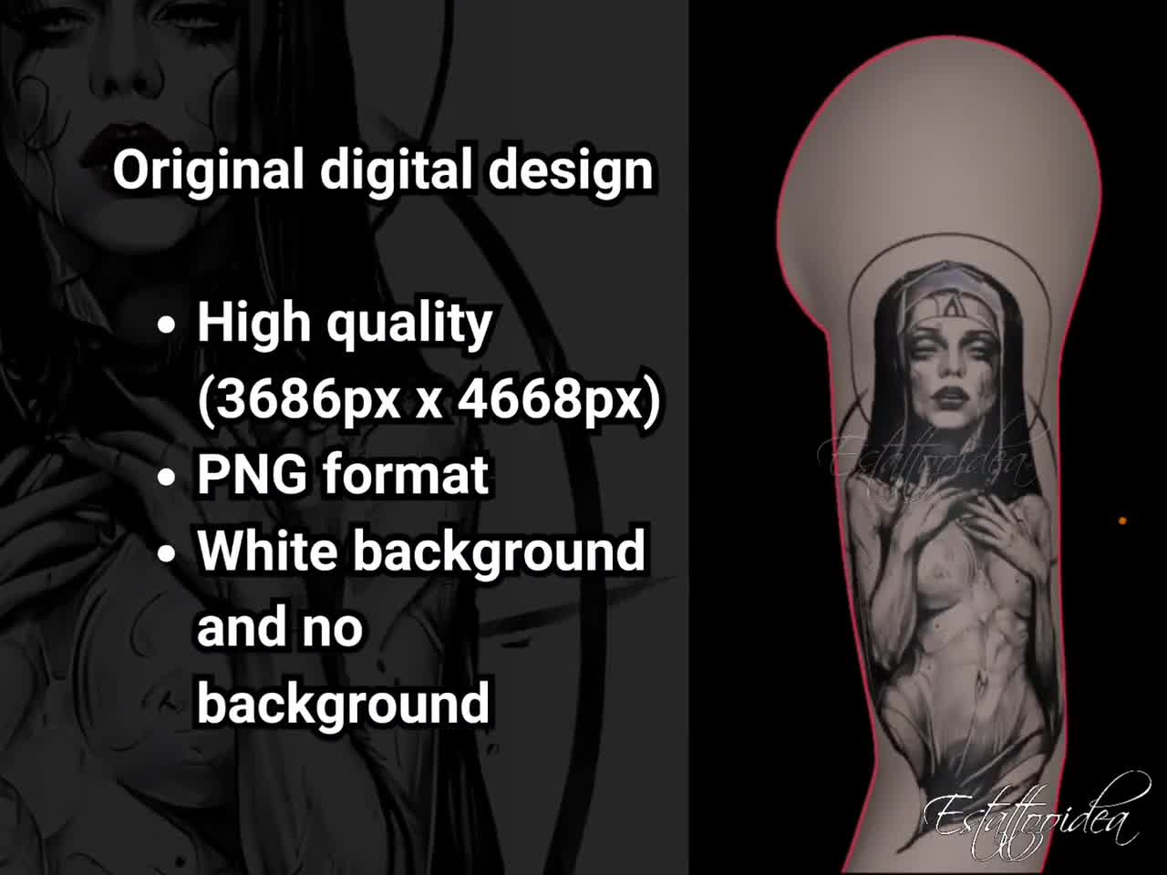 Nun Tattoo | Nun Tattoo Design | Dark Nun Tattoo | Gothic Nun Tattoo |  Scary Nun Tattoo | Horror Tattoo | Sexy Nun | Naughty nun tattoo