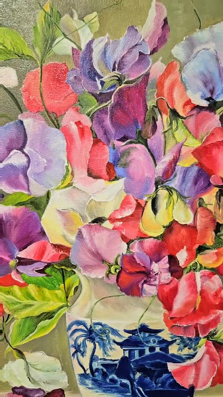 カラフルなスミレの絵画、スミレの花のアート、明るい花の絵画、リアル